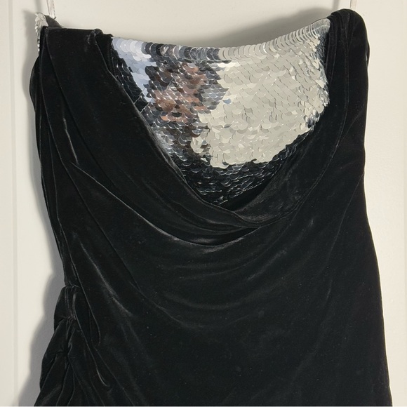 Oscar de la Renta black strapless draped velvet and sequin top / minidress - Picture 6 of 14